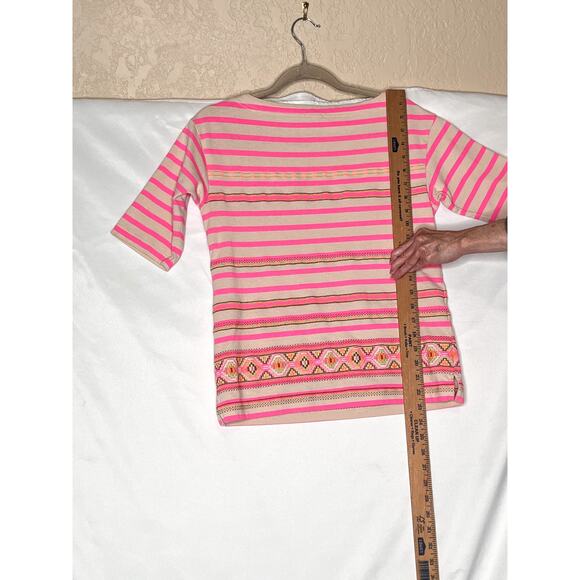 J.Crew size XS top pink/white  stripe embroidered aztec pattern Summery, hippie - Picture 4 of 8